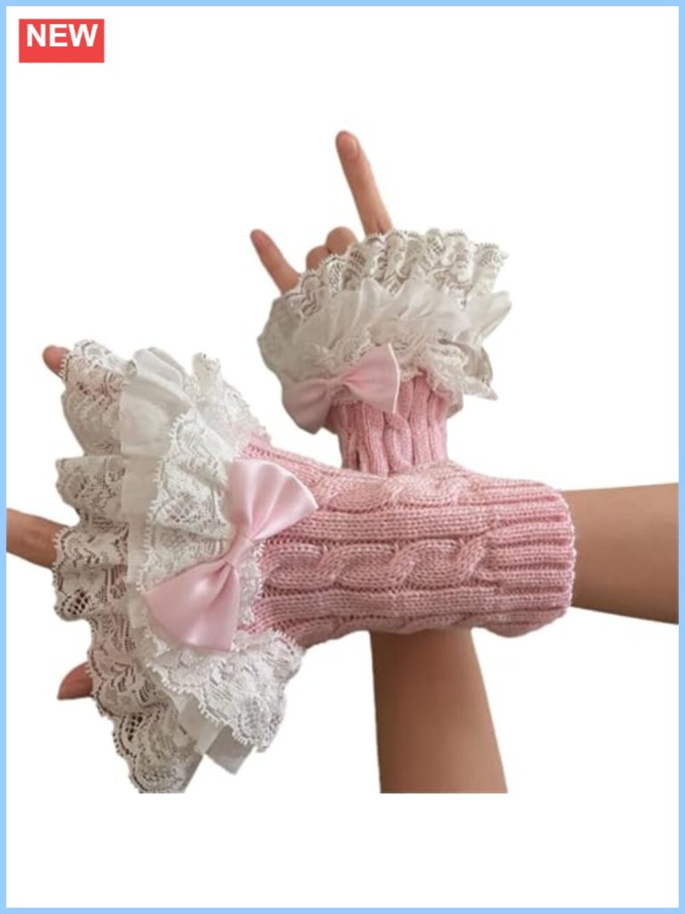Acrylic Lace Bow Arm Warmers Fingerless Gloves One Size
